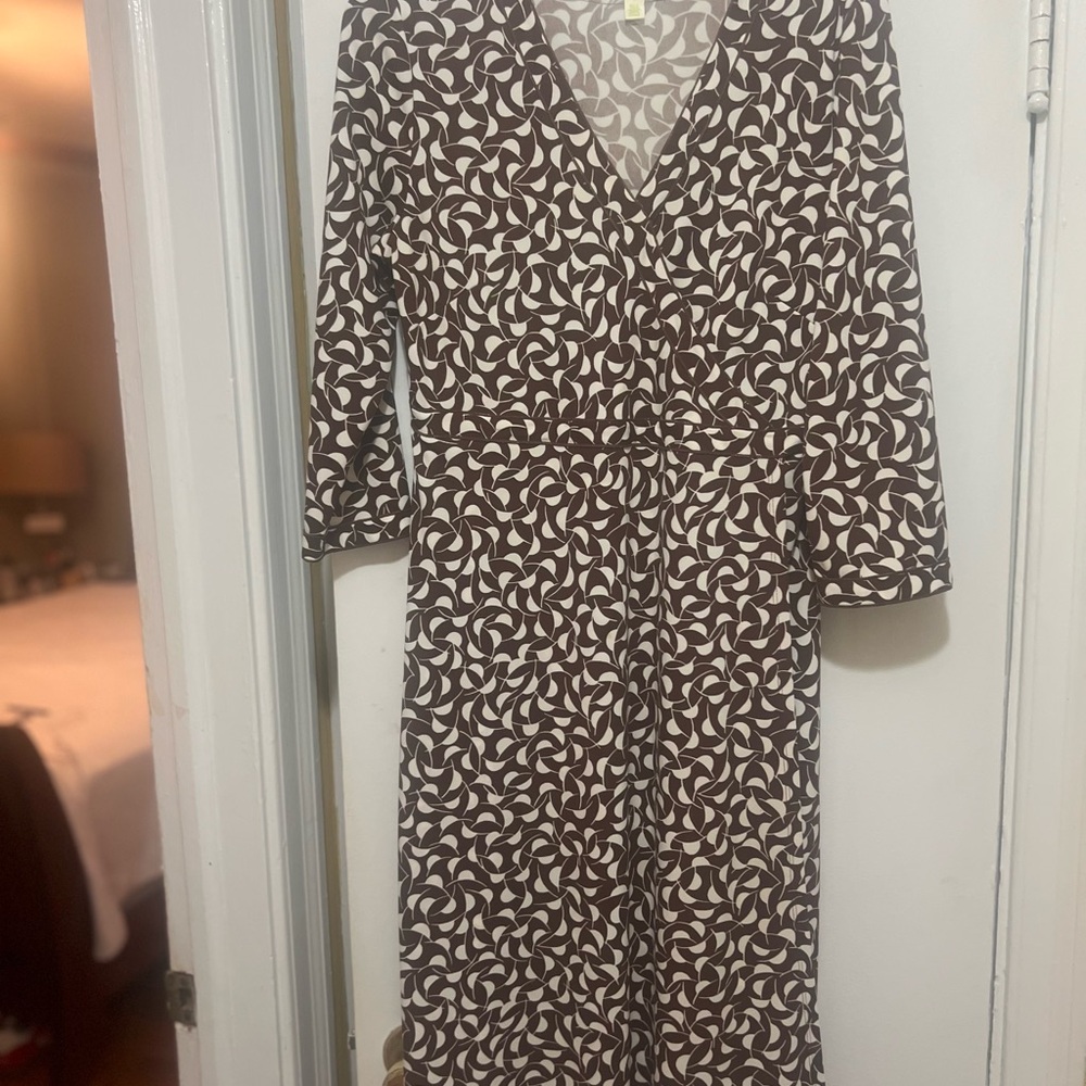 Sigrid Olsen Long Sleeve Dress in Brown and Cream